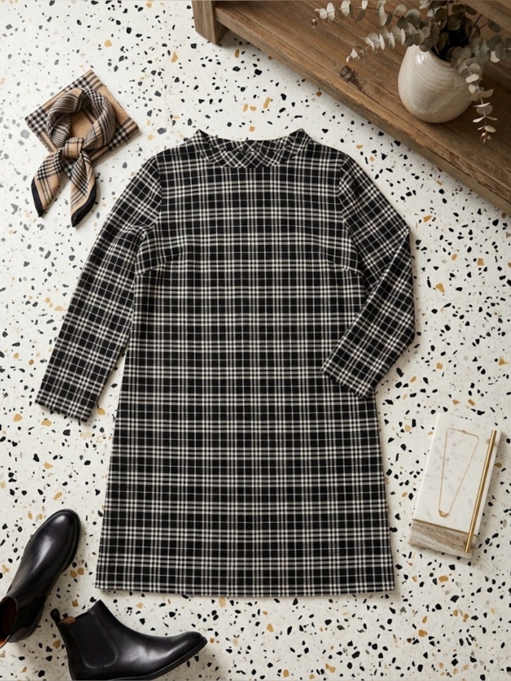 Talbots 3X Black & White Plaid Shift Dress